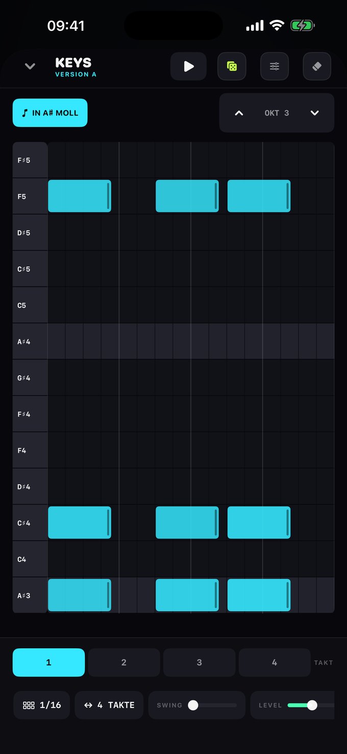 Ein Piano-Roll-Editor mit der Beschriftung „in A♯ Moll“.